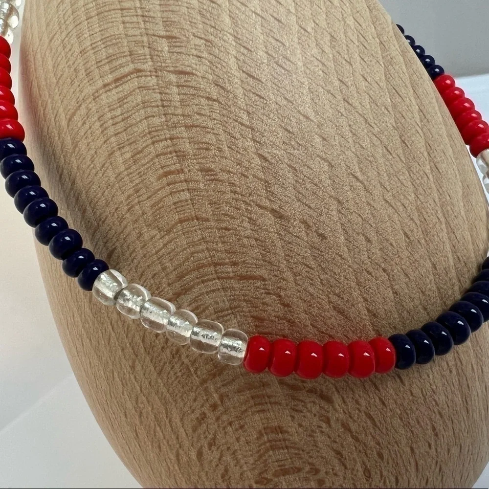 RED White& Blue Glass Stretch Beaded Anklet
